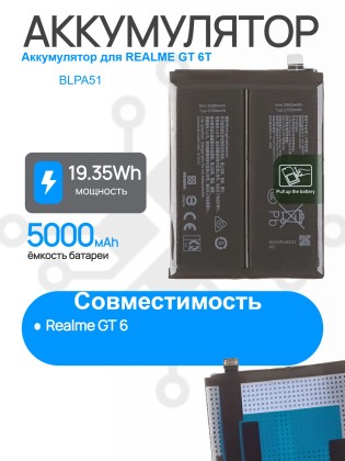Аккумулятор для REALME GT 6T (RMX3853) / GT 6 (RMX3851) (BLPA51) Premium